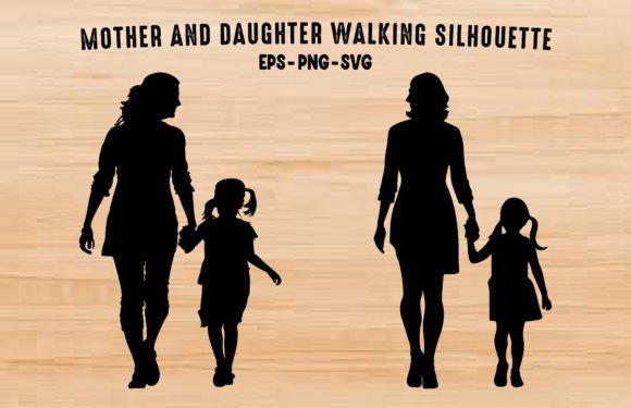 Mom and Daughter Walking SVG Silhouette